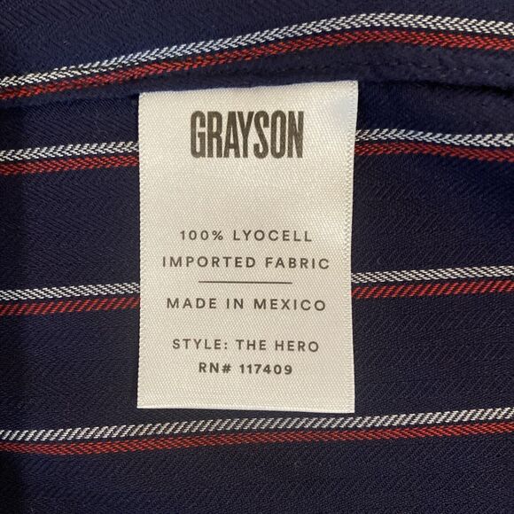 Grayson The Hero Button Down Shirt Navy Blue Red & White Stripes -Size Small / 1 - Picture 13 of 13